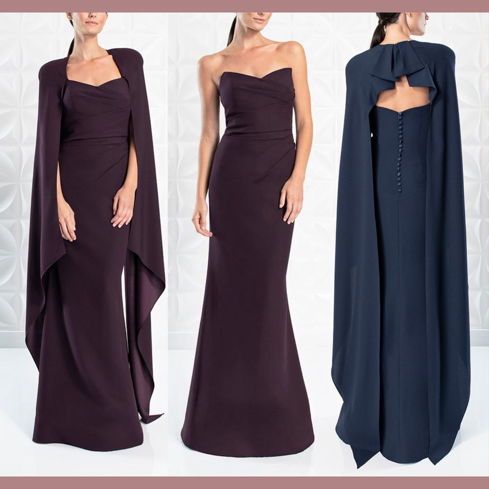 NWT‎ $966 Alexander by Daymor [ 6 ] Cape Sleeves Strapless Gown Aubergine G1957